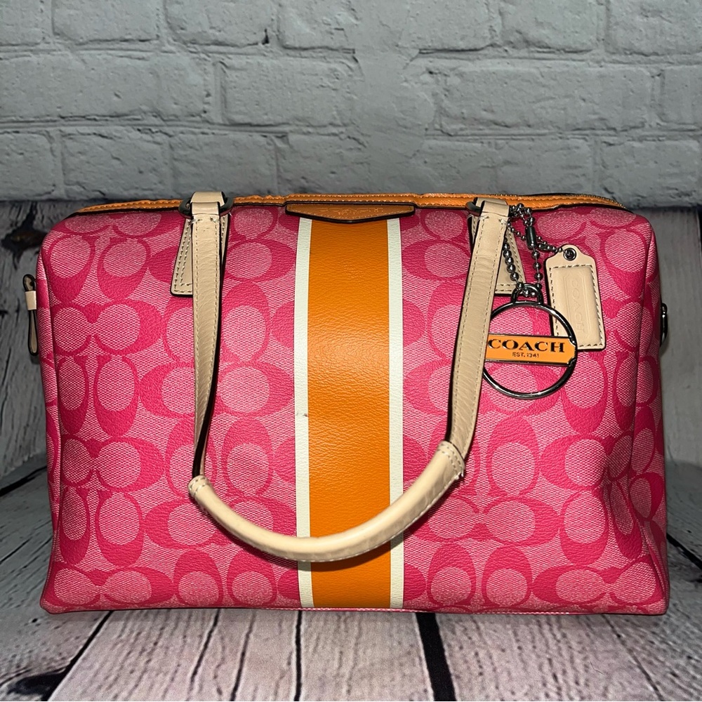 Coach Pink and Orange Signature Satchel - Picture 3 of 16